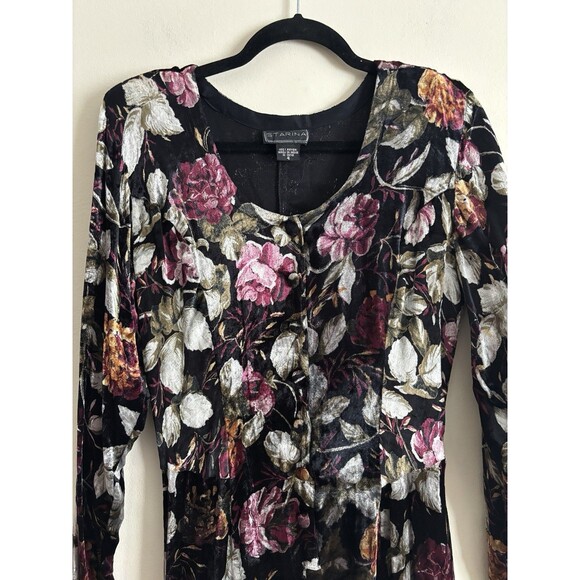VTG‎ 90s Y2K Starina Dress Size 4 Small VELVET Floral Black Stevie Nicks Whimsy - Picture 2 of 5